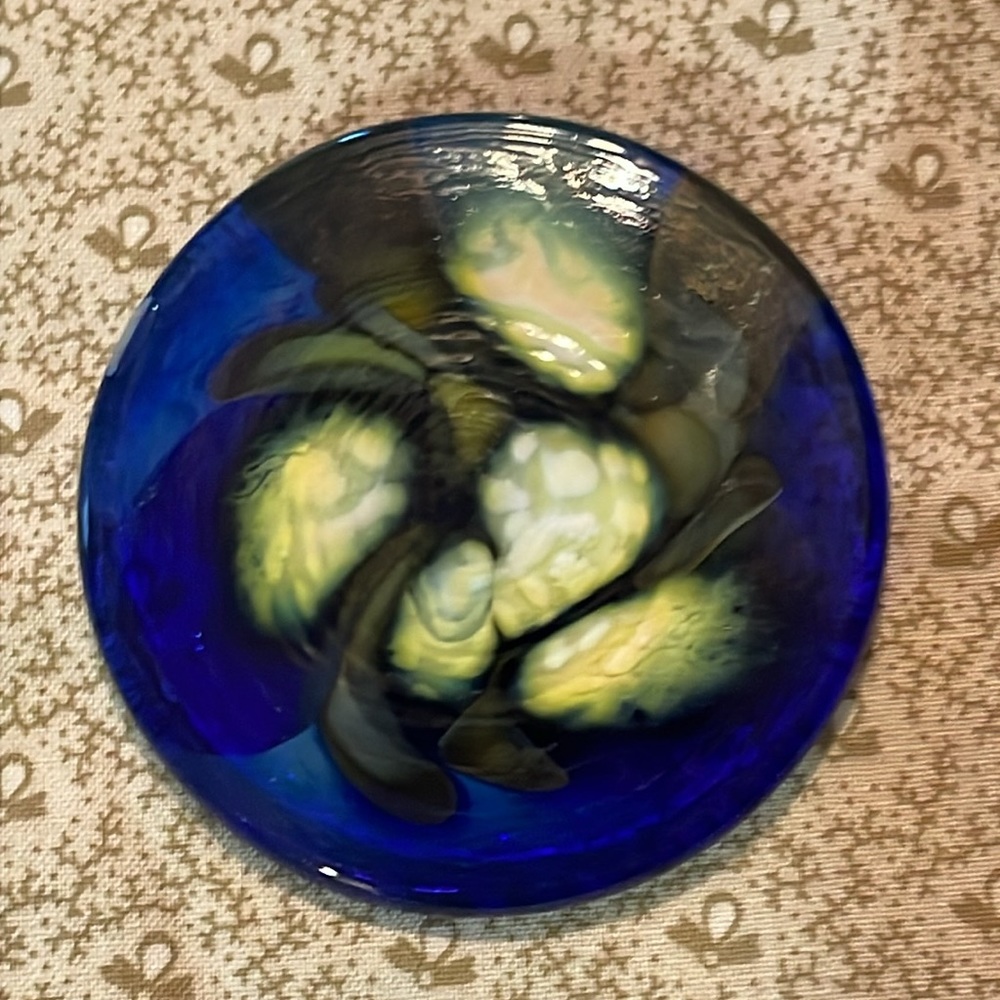 Abstract blue fused glass brooch